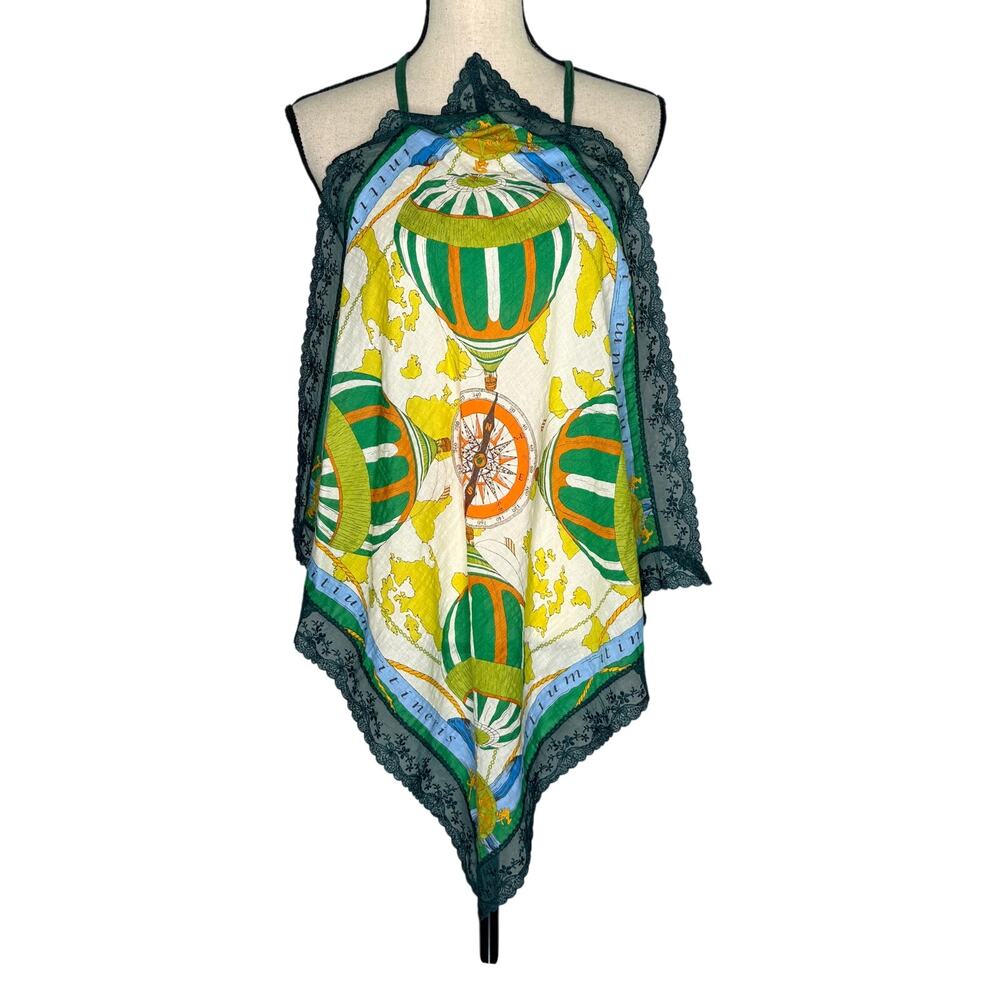 Marienne Korea Large Scarf Hot Air Balloon Lace Trim Green Yellow